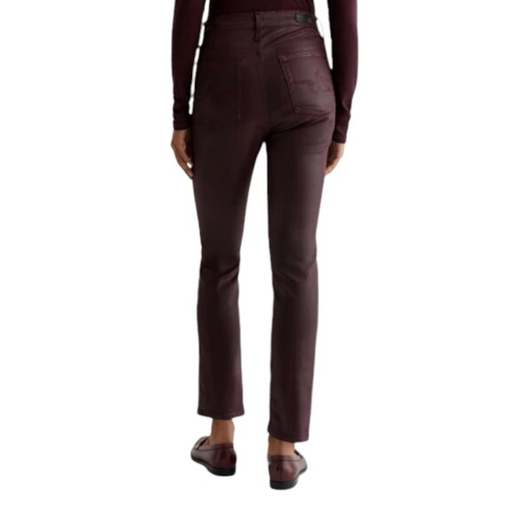 AG Adriano Goldschmied Mari Leatherette Mid-Rise Slim Straight 28 Maroon (28x29) - Picture 4 of 16